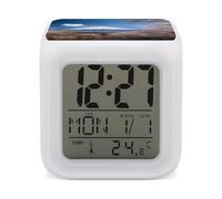 7 Color LED Digital Alarm Clock Cube Mt. Fuji In Early Spring Bedside Clocks with Temperature Display 12/24h Format Snooze & Night Light Dimmable Lamp Battery Powered for Bedroom Office Decor