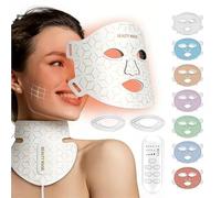 7 Color LED Face and Neck Mask Light Therapy, USB Rechargeable Silicone Beauty Mask with Remote, 175 High-Quality LEDs (660-850nm), Portable UV-Free Skincare Device for All Skin Types