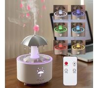 7 Color Rotating Raindrop Aromatherapy Humidifier, Colorful Light Show Fragrant Mist Creating a Dreamy Home Atmosphere, Rain Umbrella Humidifier & Aroma Diffuser with Soothing Rain Sounds (White)