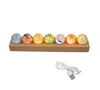 7 Colors Glass Crystal Ball with LED Light Wooden Stand, 40mm Chakra Crystal Quartz Healing Spheres Space Decorative Balls Night Light for Home Use (Type B)