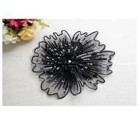 7 Colors Hand Three Dimensional Beads Embroidery Sequin Flower Patch DIY Clothing Design Accessories (Black)