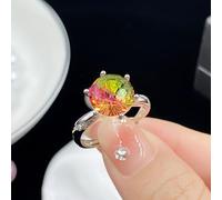 7 Colour Rings for Women 925 Sterling Silver Rings Roundness Ring,Imitation Watermelon Color Tourmaline Open Ring Female Fireworks Cut Fashion Ring