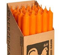 7" Coloured Through Dinner Candles, 8 hrs Burn time, Non-drip, Pack of 25 - Orange