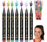 7 Colours Temporary Tattoo Pen for World Cup 2026, Football Face Paint Glitter Temporary Tattoo Markers for Skin, Body Marker for Match Day Fan Makeuo, Art Marker Pens Party Festival Dress Up