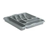 7 Compartment Cutlery Tray Kitchen Drawer Organiser Utensil Tray Flatware & Silverware Holder Stand High Grade Durable Plastic Compact Storage Caddy Tidy for Spoons Forks Knives (1, Silver)