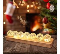 7 Cracked Crystal Ball Decoration with LED Wooden Base Decoration Ornament 40mm Ice Cracked Luminous Crystal Ball Ornament,Best Choice for Gift Giving (Transparent)