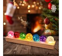 7 Cracked Crystal Ball Decoration with LED Wooden Base Decoration Ornament 40mm Ice Cracked Luminous Crystal Ball Ornament,Best Choice for Gift Giving (Color)