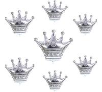 7 Crown Silver Mylar Foil Balloons 1 Big 98 * 90cm 2 Medium 75 * 65cm and 4 Mini Size 37 * 32cm Crown Ballons for Wedding Birthday Annivesary Party and Kindergarten Decorations