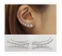7 Crystals Ear Cuffs Hoop Climber S925 Sterling Silver Earrings Hypoallergenic Earring