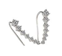 7 Crystals Ear Cuffs Hoop Climber S925 Sterling Silver Plated Earrings Hypoallergenic Earrings for Women Girls Silver