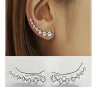 7 Crystals Ear Cuffs Hoop Climber Sterling Silver Earrings Hypoallergenic Earring