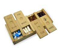 7-Day Bamboo Weekly Pill Organizer for Medicine Supplement, Arthritis Friendly Wood Pill Case Box for Vitamin, Daily Bamboo Pill Dispenser Container Keeper