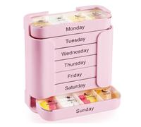 7-Day Medication Organizer, 2025 New Weekly Pill Organizer, Pill Dispensers Portable Food-Grade Medicine Box Square, 28-Grid Drawer Medicine Case for Home Travel (Pink)