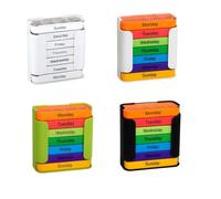 7-Day Medication Organizer, Weekly Pill Organizer, Portable Food-Grade Medicine Box Square, Convenient 28-Grid Drawer Medicine Box Home Travel Storage Case for Medication, Supplements (Set of 4)