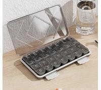 7-Day Pill Box, Drug Packaging, Portable Drug Classification and Storage (21 grids-Black)