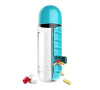 7 Day Pill Box Organiser 2 in 1 600ml 7 Grids Medicine Box Water Cup Sports Plastic Water Bottle Combine Daily Pill Boxes Organizer Drinking(Blue-1 Pcs)