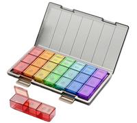 7 Day Pill Box Organiser, Pill Organiser 3 Times a Day, Tablet Organiser - 21 Compartments (Morning/Noon/Night), Large Capacity, Detachable Trays, Coffee Brown