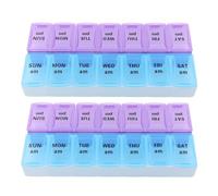 7 Day Pill Box Organiser, Weekly 2 Times a Day AM/PM Medication Box with Push Button, Tablet Organiser Travel Pill Case for Vitamins & Supplements(Color:2 Pcs)
