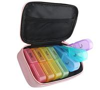 7 Day Pill Organiser 2 Times a Day Big Pill Box Weekly Pill Organiser 2 Times a Day with Portable Zipper PU Leather Bag BPA Free AM PM for Medication Capsule Vitamins Fish Oils (Pink)