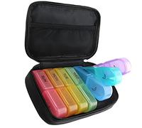 7 Day Pill Organiser 2 Times a Day Big Pill Box Weekly Pill Organiser 2 Times a Day with Portable Zipper PU Leather Bag BPA Free AM PM for Medication Capsule Vitamins Fish Oils (Black)