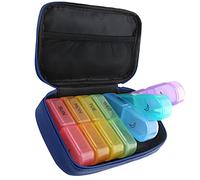 7 Day Pill Organiser 2 Times a Day Big Pill Box Weekly Pill Organiser 2 Times a Day with Portable Zipper PU Leather Bag BPA Free AM PM for Medication Capsule Vitamins Fish Oils (Blue)
