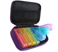 7 Day Pill Organiser 2 Times a Day Big Pill Box Weekly Pill Organiser 2 Times a Day with Portable Zipper PU Leather Bag BPA Free AM PM for Medication Capsule Vitamins Fish Oils (Purple)