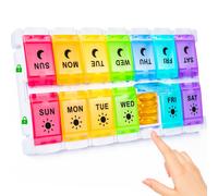7 Day Pill Organiser 2 Times A Day, Weekly Pill Box Push Button 2 in 1 Design,