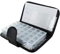 7 Day Pill Organiser with 28 compartments, Weekly Medicine Dispenser, Large Travel Pill Box, PU Leather case, BPA Free Food Grade Plastic, Removable Daily Boxes, 4 Times a Day Storage