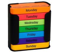 7 Day Pill Organizer 4 Times Daily Morning Noon Evening Bedtime, Stackable Weekly Travel Medicine Organizer with Compartments(Black Colorful)