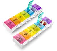 7 Day Pill Organizer - (Pack of 2) Easy Push Button Assisted Open for Arthritis a Daily Travel Pill Box Case Planner and Large Compartments for Medication Vitamins Fish Oil & Supplements, BPA Free