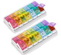 7 Day Pill Organizers - (Pack of 2) Easy Push Button Assisted Open, AM PM Daily Travel Pill Box Case Planner and Large Compartments for Medication Vitamins Fish Oil & Supplements, BPA Free