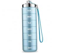 7 Day Stackable Aluminum Pill Organizer with Spin Lock - Waterproof Daily Medicine Case for Travel Outdoor Gym First-Aid, Sky-Blue