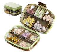 7 Day Travel Pill Organizer with 10 Compartments - Triple Seal Portable Medicine Case Daily Vitamin Storage Organizer for Purse and Travel Green