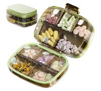 7 Day Travel Pill Organizer with 10 Compartments - Triple Seal Portable Medicine Case, Daily Vitamin Storage Organizer for Purse and Travel, Green..