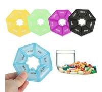 7 Day Weekly Daily Round Pill Box Organiser Medicine Bottles Holder Tablet Storage Dispenser Compartment for Gym Vitamins Fish Oils Supplements (Random Color)