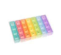 7-Day Weekly Pill Organizer with 28 Compartments for 4 Daily Medication Doses, Plastic Case