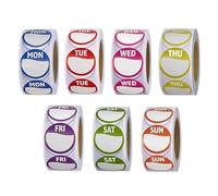 7 Days of The Week Labels, Food Labels Stickers Circular Full Week Labels for Commercial Kitchen, Day Dots Food Rotation Restaurants and Catering (500 Labels per Roll- 3500 Labels Total)