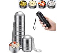 7 Days Portable Pill Case for Travel, Aluminum Alloy Metal Weekly Waterproof Pill Organizer, Pill Box 7 Day Travel Pill Container Pill Holder for Supplements Fish Oil, Supplement, Vitamins (Sliver)