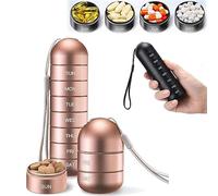 7 Days Portable Pill Case for Travel, Aluminum Alloy Metal Weekly Waterproof Pill Organizer, Pill Box 7 Day Travel Pill Container Pill Holder for Supplements Fish Oil, Supplement, Vitamins (Rose Gold)