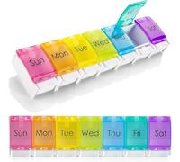 7 Days Tablet Organizer Medicine Storage Box Rainbow Colour Portable Pill Container Easy to Open Dispenser Planner Push Button Compartment Medicine Dispenser