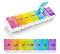 7 Days Tablet Organizer Medicine Storage Box Rainbow Colour Portable Pill Container Easy to Open Dispenser Planner Push Button Compartment Medicine Dispenser