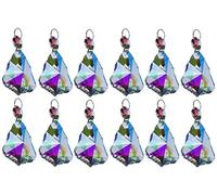 7 Designs of 12 Aurora Borealis AB Iridescent Prisms Chandelier Drops Droplets Cut Glass Crystals Beads Christmas Tree Decorations by Seear Lights (50mm Bell)