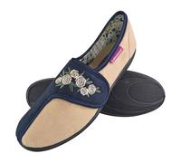 Dunlop Women's Adjustable Wide Fit Floral Slippers in Blue | Size: 7 Dunlop Blue 7