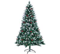 2.1m (7Ft) Flocked Artificial Christmas Tree with 1100 Pencil Tips Balmoral Fir - Snowy Branches, Berries and Pine Cones Decorations Metal Stand - Bushy Luxury Xmas Home Centerpiece
