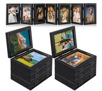 7-Folding Picture Frames, 4x6 Hinged Wood Photo Frames with High Definition Glass Front, Foldable Picture Frame for Family Collage Desk Decor, Black