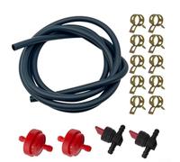 7-Foot Fuel Line Hose Kit with 10 Clips and 4 Fuel Valves, 1/4" ID × 3/8" OD Plastic Replacement Hose for Craftsman, for Troy-, for Tecumseh, for, for