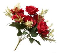 7 Fork Spring Artificial Roses Silk Flower Arrangement for Wedding Decor Home Table Centerpiece Vase Display 30cm Height Plastic Floral Stem (Bright Red)