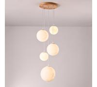 7 Foyer Entryway High Ceiling Rustic Moon Globe Cluster Mid Century Pendant Light Fixture Vintage Linear Staircase Chandelier for Dining Room Farmhouse