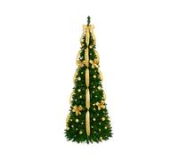 7 FT Fully Decorated Pre-lit Christmas Tree, Pop Up Artificial Xmas Tree with 100 Warm Lights Battery Operated and Golden & Silver Ornaments for Home Office Store