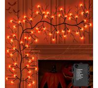 7 Ft Halloween Decorations Willow Vine Twig Garland with 8 Modes Timer 63 LED Orange Lights, Halloween Garland with Waterproof Battery Operated for Wall Fireplace Decorations Indoor Outdoor